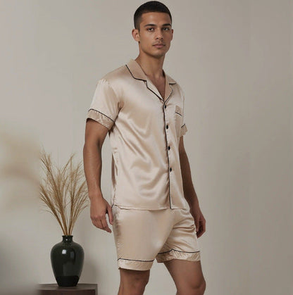 Turn-down Collar Homewear Set Thin Pajamas Mens Loose-Fit Plus-Size Loungewear