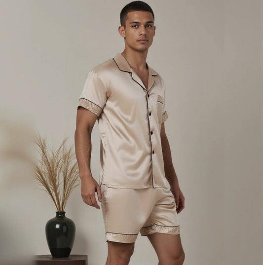 Turn-down Collar Homewear Set Thin Pajamas Mens Loose-Fit Plus-Size Loungewear
