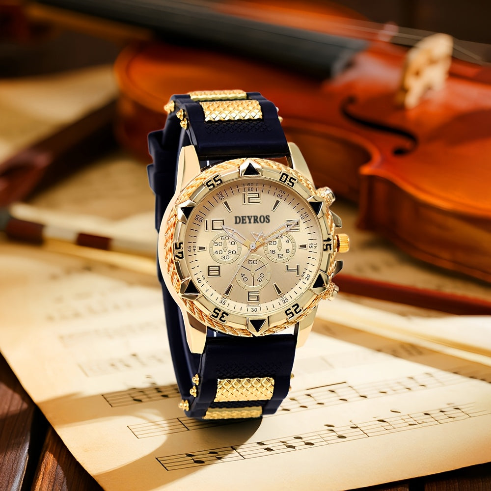 2pcs Men'S Luxury Watches | Golden/Tone Dial, Quartz Movement, Non-water Resistant, Zinc Alloy Case, Silica Gel Strap - Ideal for Business, Sports, Everyday Use | Perfect Gift for Dad, Husband, Boyfriend on Birthday, Father'S