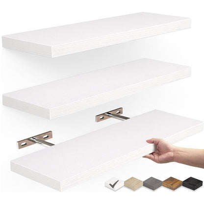 Solid Wood Floating Wall Shelf - Minimalist Hanging Storage for Home and Office