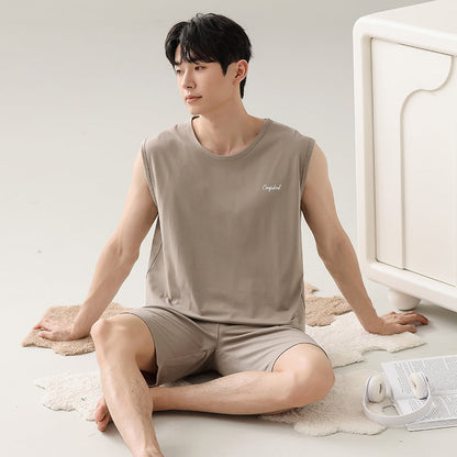 Men's Summer Sleeveless Tank Top And Shorts Casual Outerwear-Ready Loungewear Set