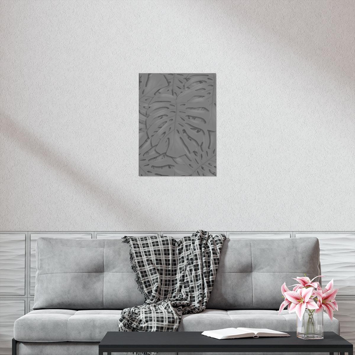 Grey Monstera Botanical Print – Unframed Wall Art