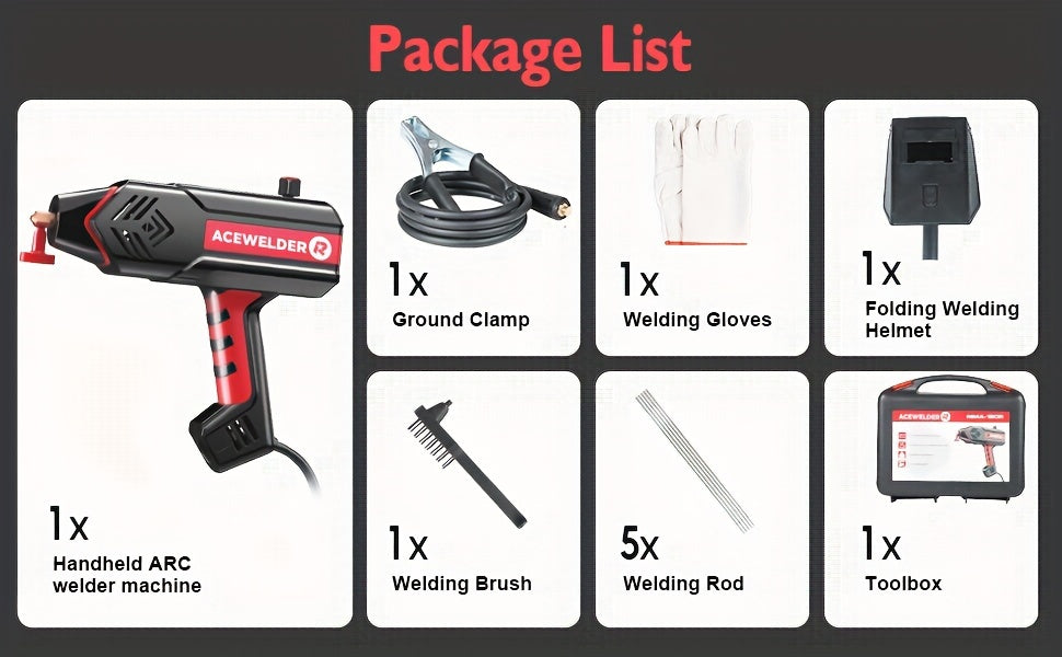 ACEWELDER 120Amp Handheld Welding Machine 110V Portable Electric ARC Welder Gun with Inverter Current Adjustment Stick Welder IP21S