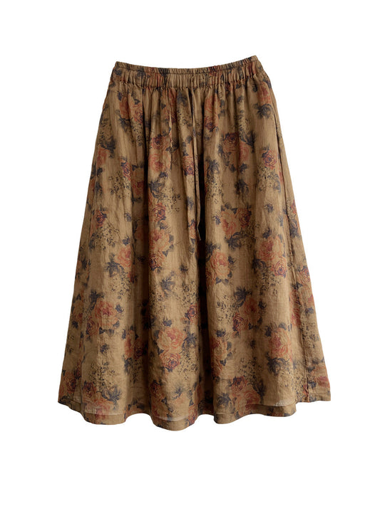 High-grade Printed High-count Pure Ramie Fine Linen Skirt