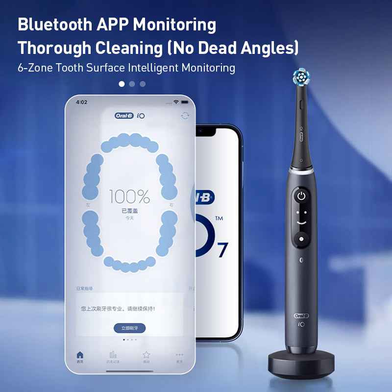 Oral-B iO7 Smart Electric Toothbrush with 5 Cleaning Modes Magnetic Technology App Connected Handle with Brush Head Travel Case
