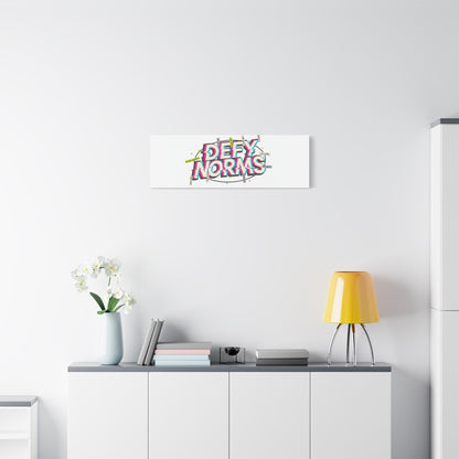 Defy Norms Canvas, Anti-Aesthetic Glitch Typography, Brutalist Poster Style