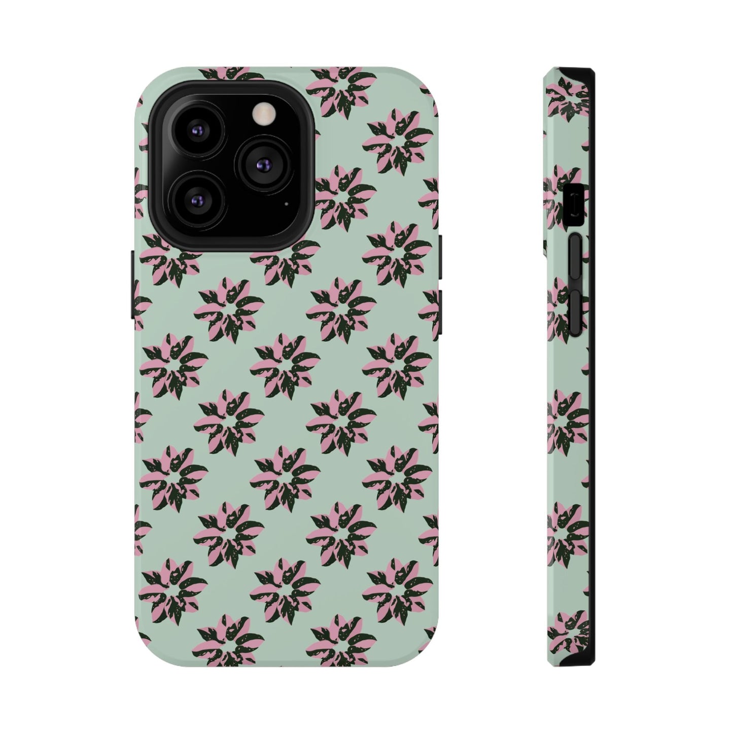 Pink Princess Philodendron Pattern Phone Case – Dual Layer Protective Cover