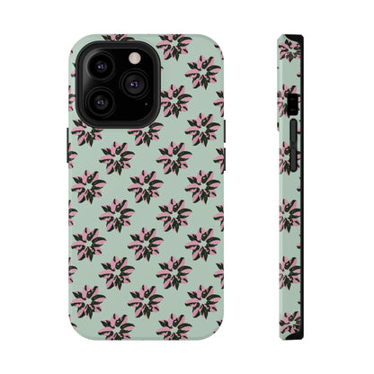 Pink Princess Philodendron Pattern Phone Case – Dual Layer Protective Cover