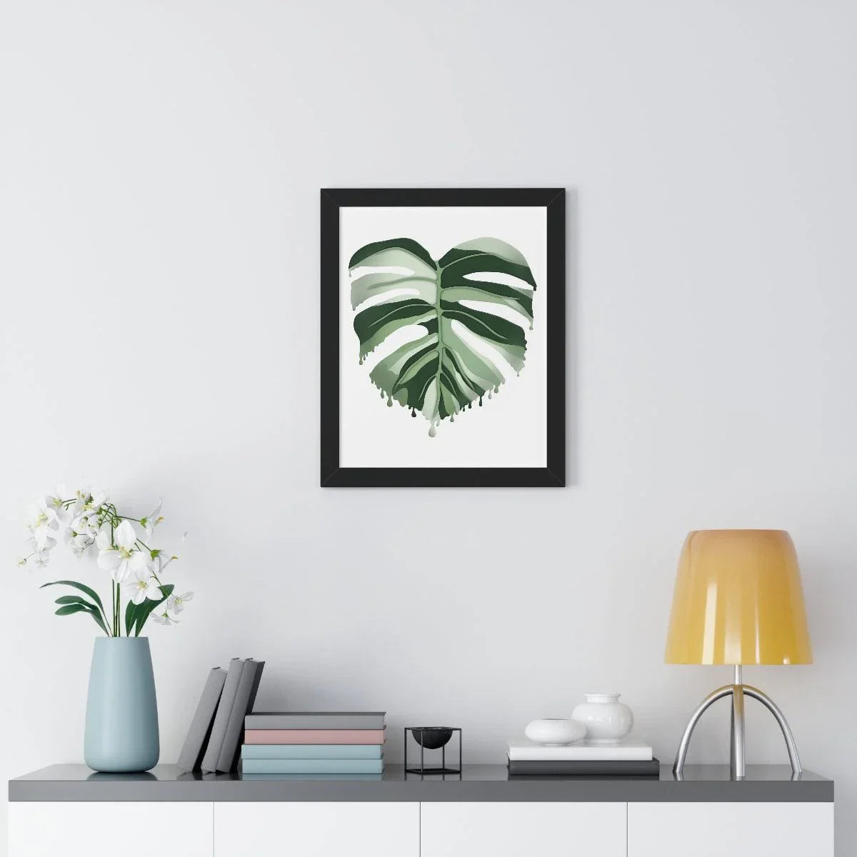 Melting Monstera Albo Framed Print – Botanical Wall Art