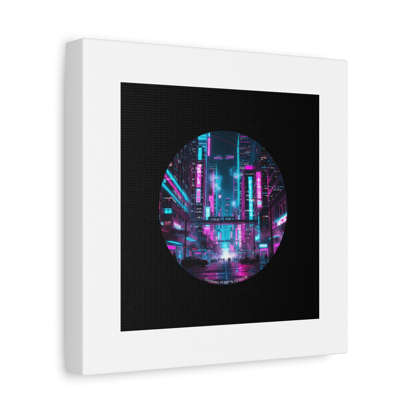 Neon Cyberpunk Cityscape Canvas | synthwave skyline, future city art