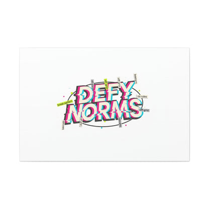 Defy Norms Canvas, Anti-Aesthetic Glitch Typography, Brutalist Poster Style