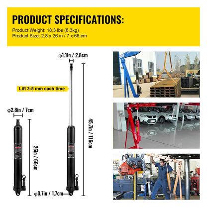 VEVOR Hydraulic Long Ram Jack, 3 Tons/6600 lbs Capacity, with Single Piston Pump and Clevis Base, Manual Cherry Picker with Handle, for Garage/Shop Cranes, Engine Lift Hoist, Black