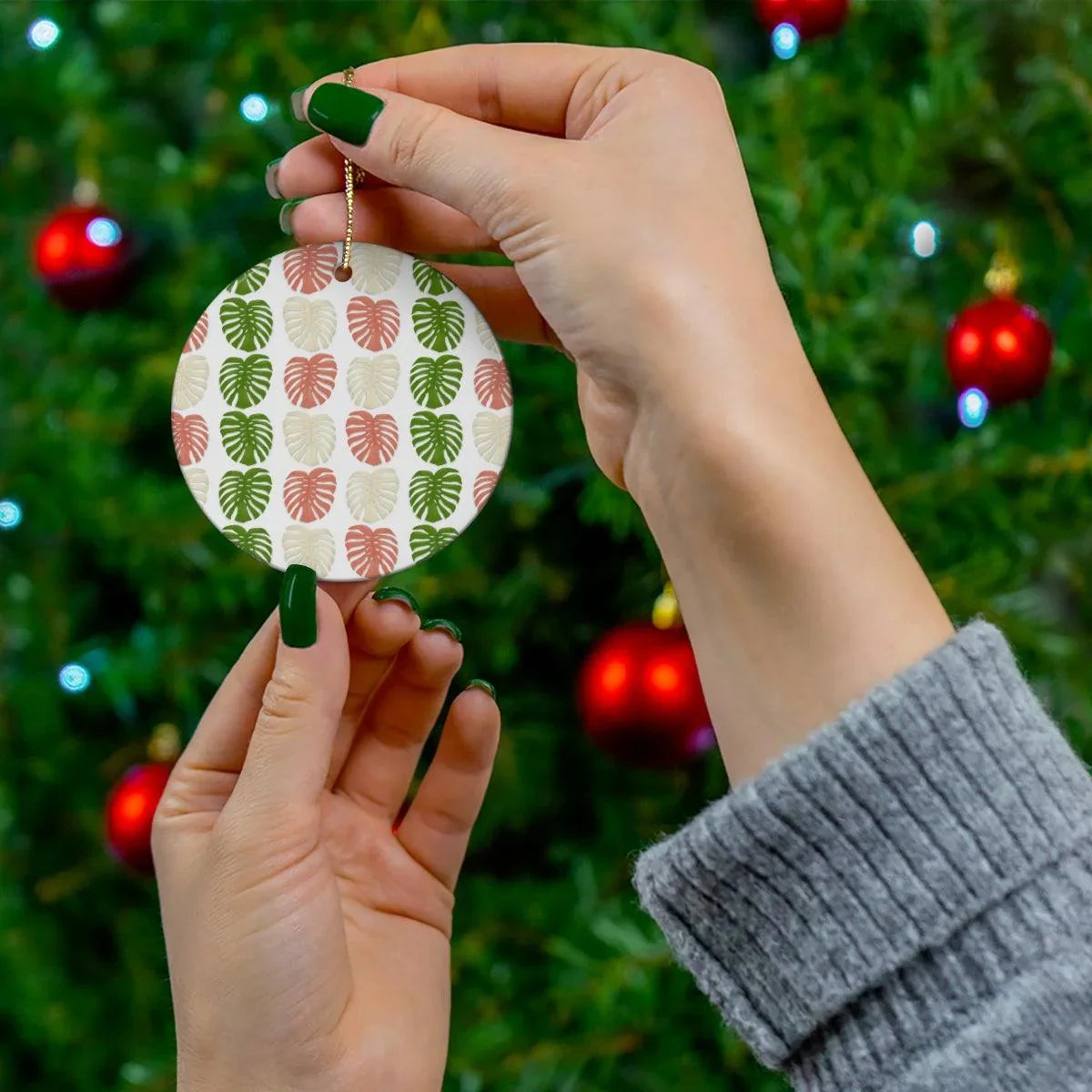 Monstera Pattern Ceramic Ornament