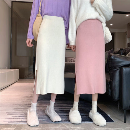 Women's Fashion Solid Color Straight Hip Skirt