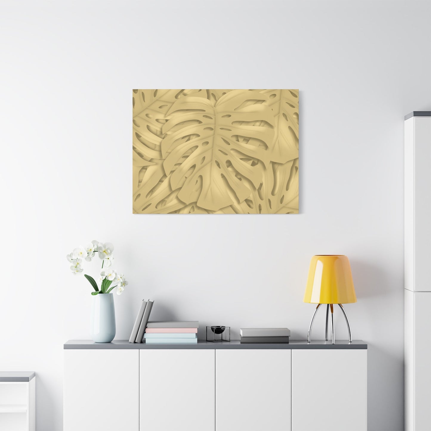 Golden Monstera Canvas Print – Botanical Wall Art