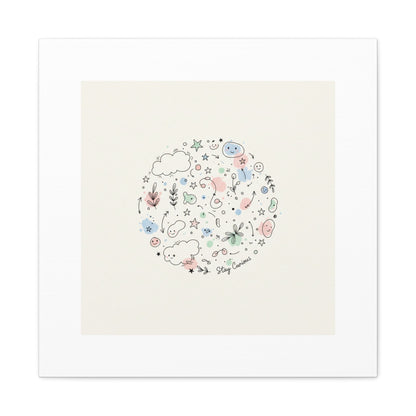 Doodle Circle Line Drawing Matte Canvas, Hand-Drawn Sketch Art