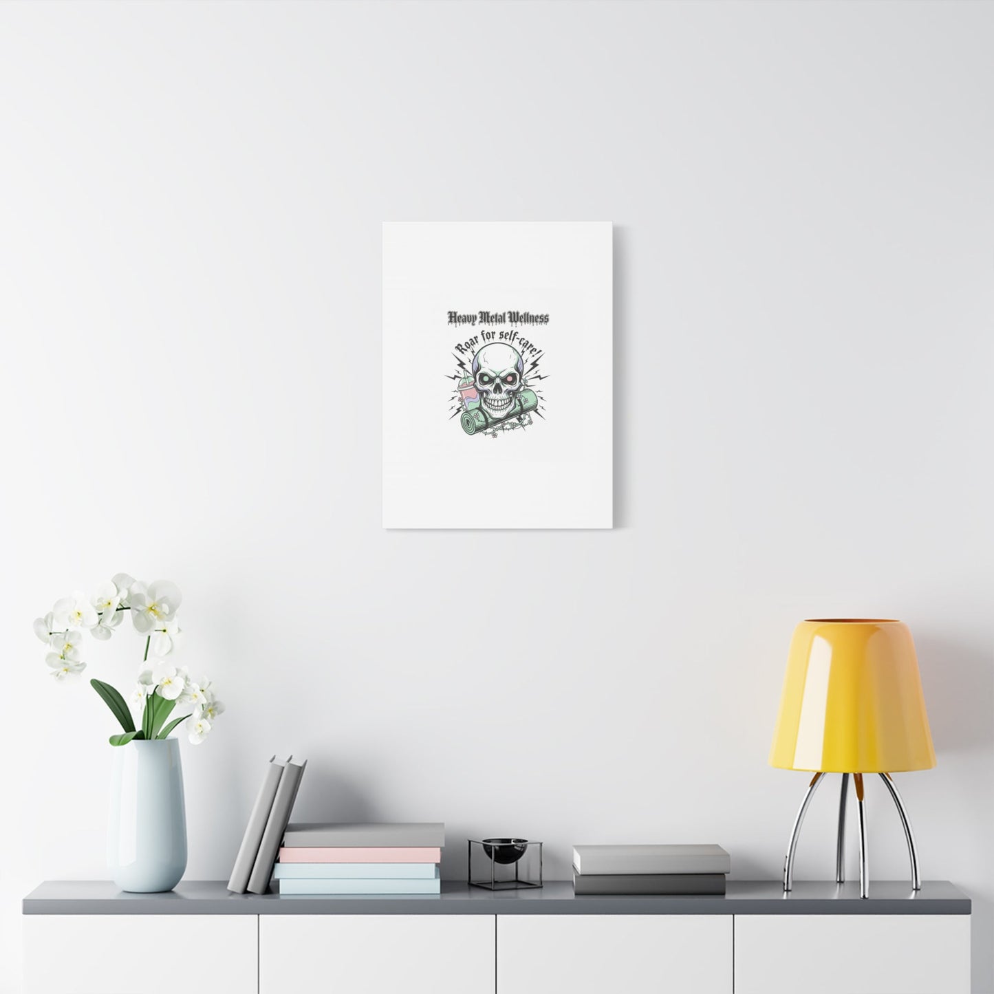 Roar for Self-Care Skull Canvas | heavy metal wellness, gothic wellness quote