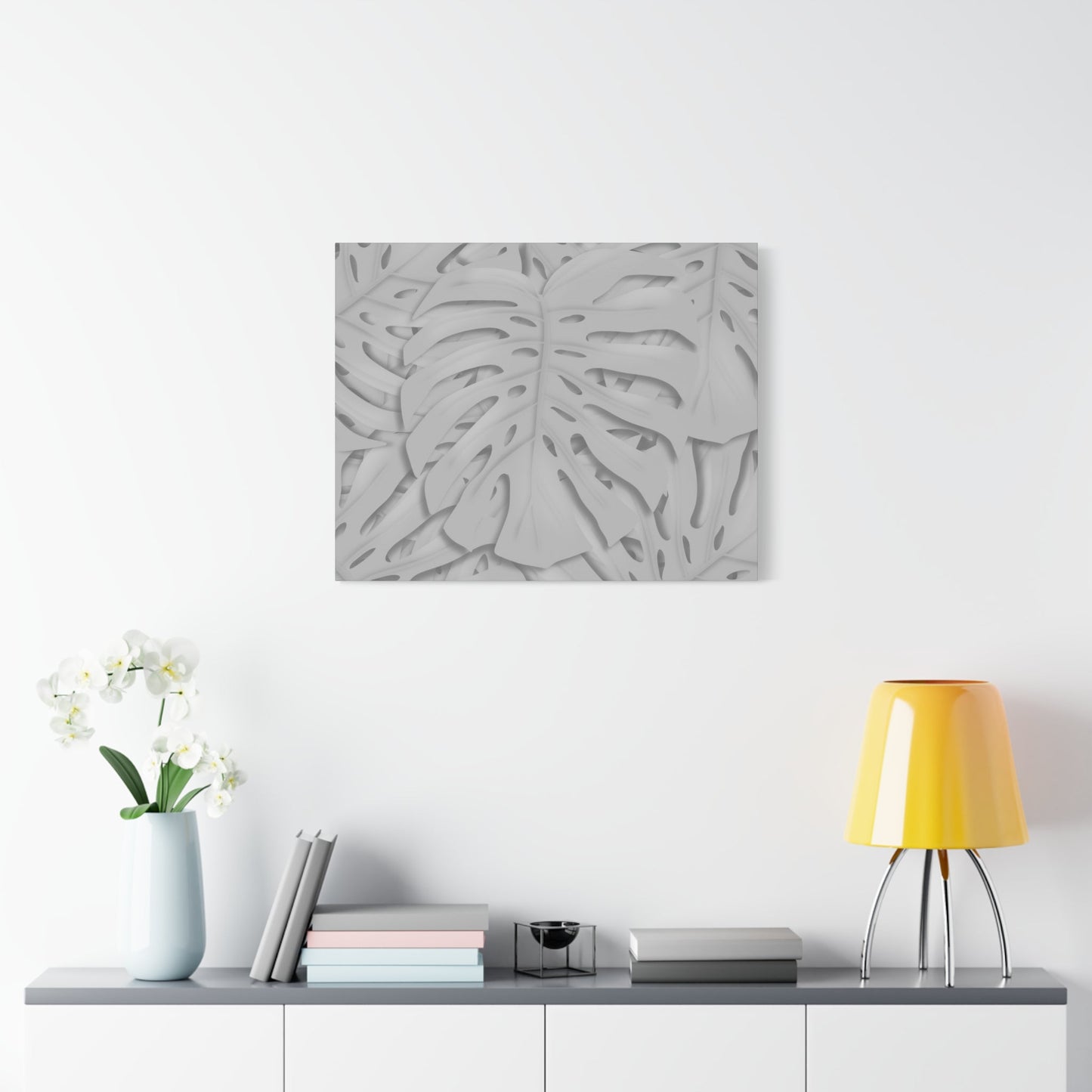 Soft Grey Monstera Canvas Print – Botanical Wall Art