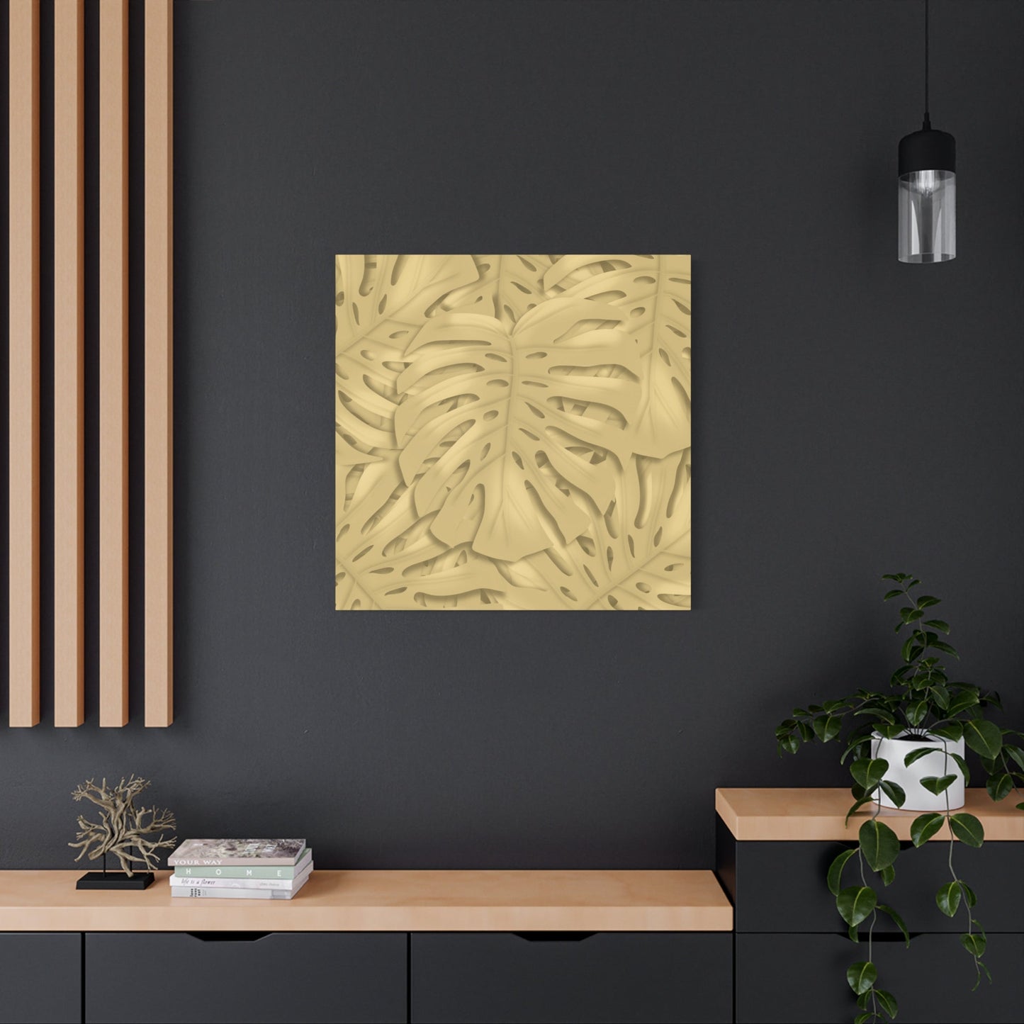 Golden Monstera Canvas Print – Botanical Wall Art