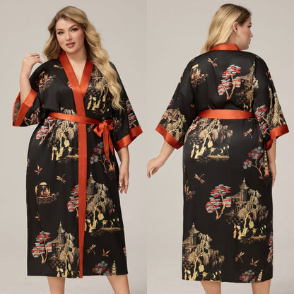 Womens Luxe Satin Robe - Lightweight Imitation Silk Loungewear & Sleepwear