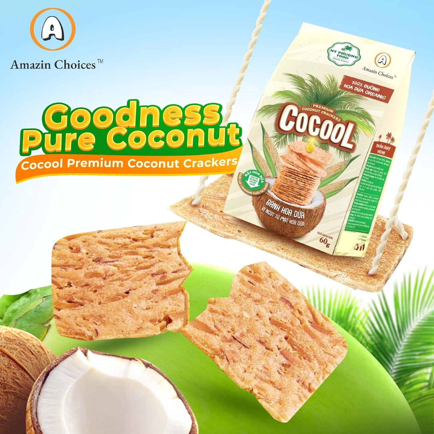 Amazin Choices Premium Coconut Crackers, 2.11 oz. Pack of 4