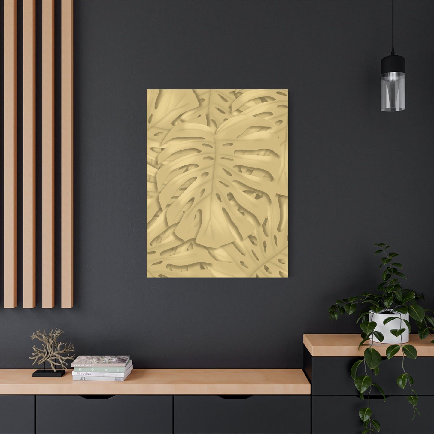 Golden Monstera Canvas Print – Botanical Wall Art