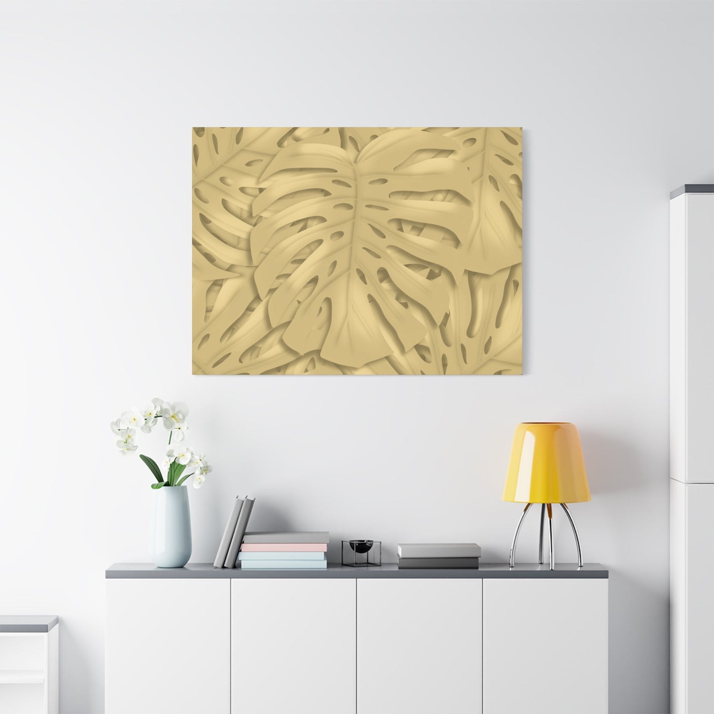 Golden Monstera Canvas Print – Botanical Wall Art
