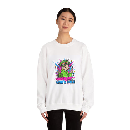 Crash Out With a Smile Sweatshirt | neon graffiti, meltdown streetwear