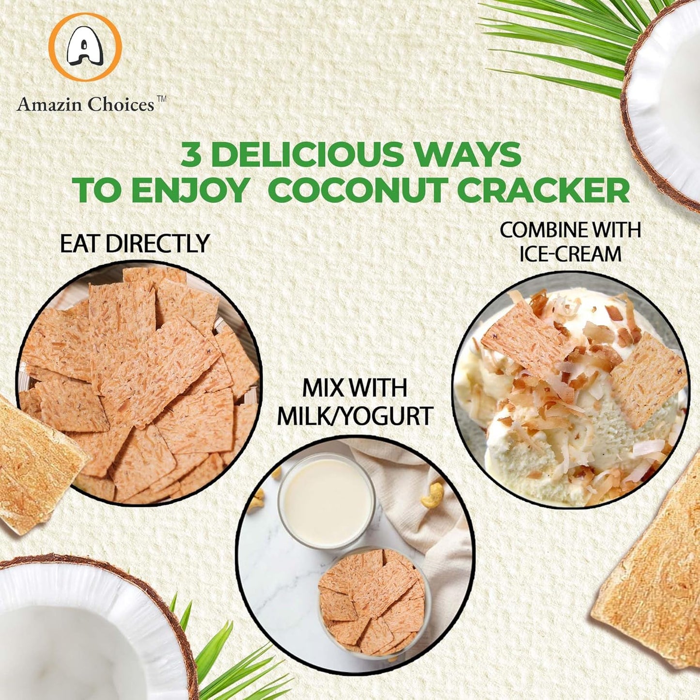 Amazin Choices Premium Coconut Crackers, 2.11 oz. Pack of 4
