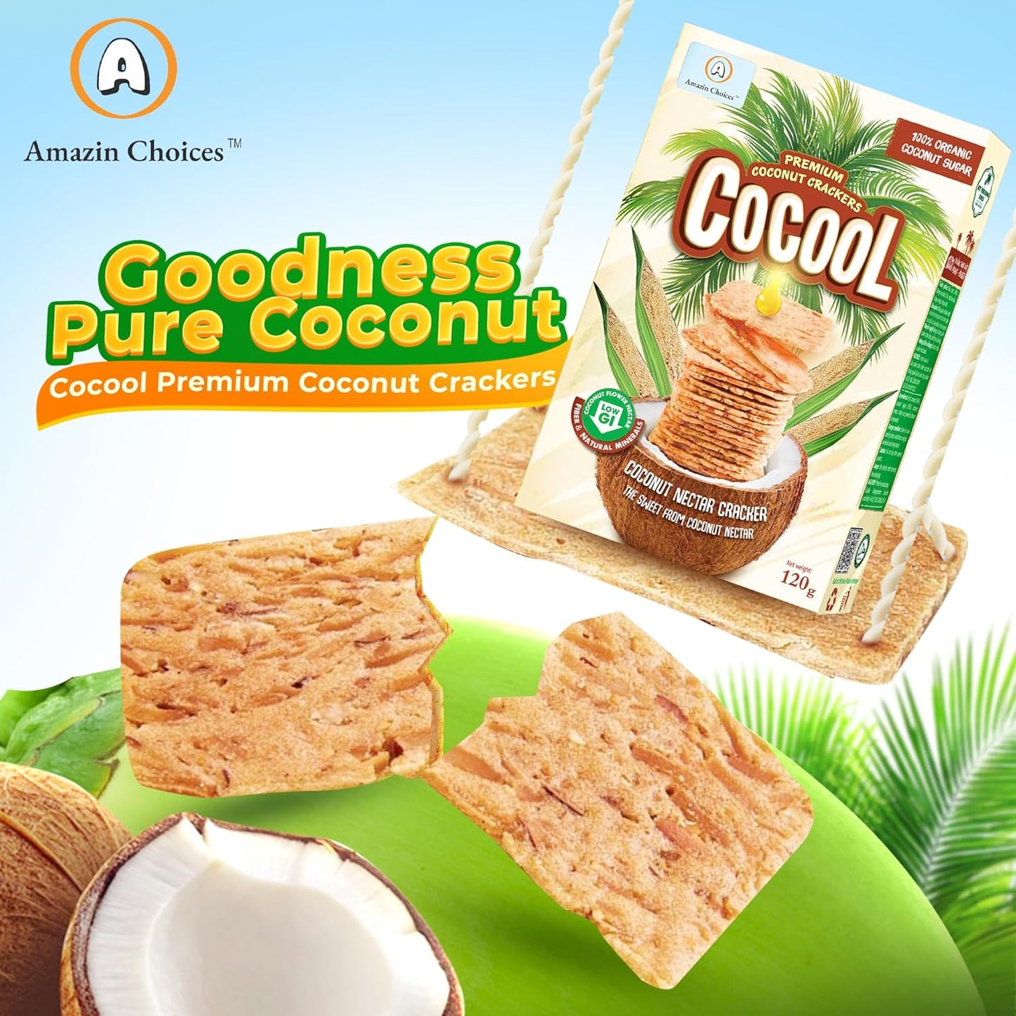 Amazin Choices Premium Coconut Crackers, 4.2 oz.