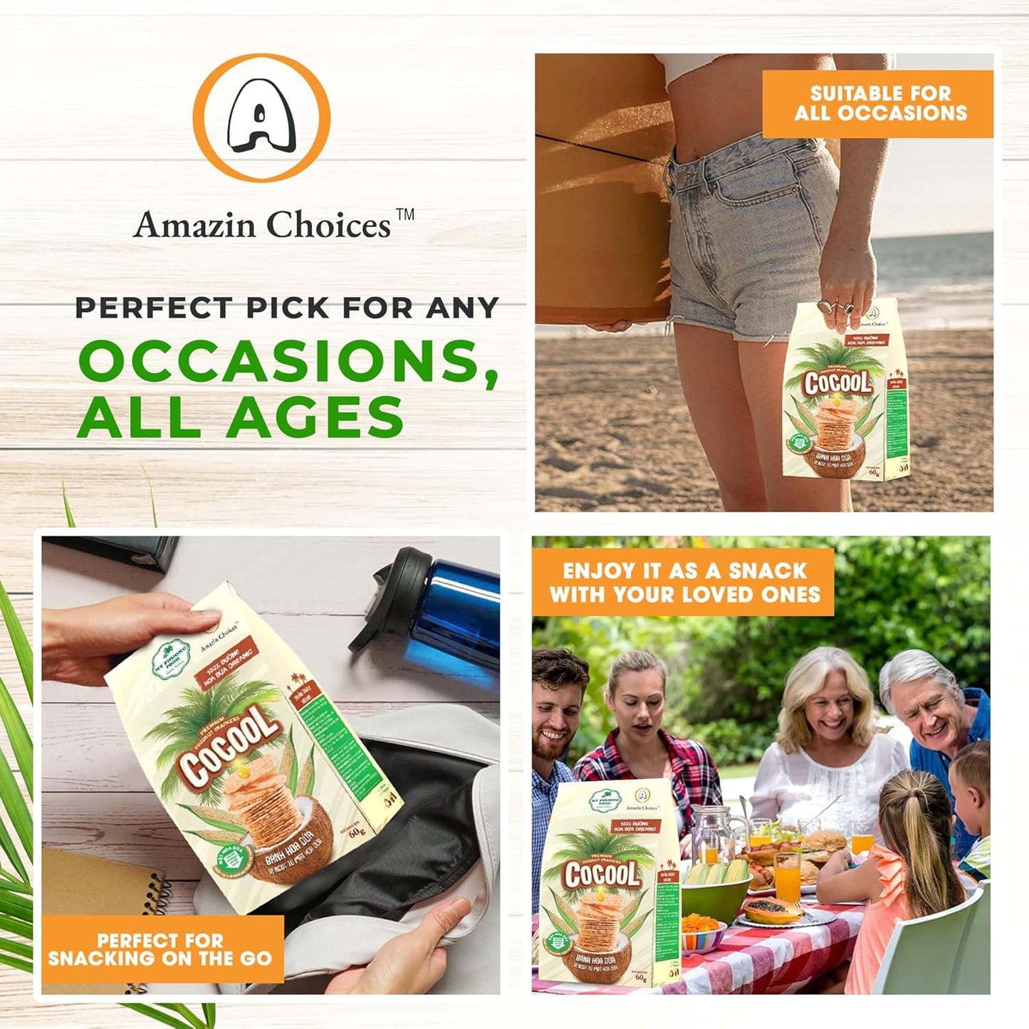 Amazin Choices Premium Coconut Crackers, 2.11 oz. Pack of 4