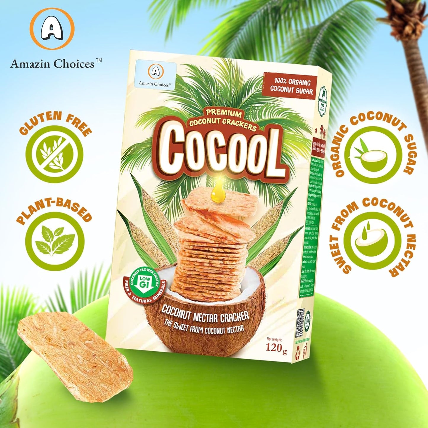 Amazin Choices Premium Coconut Crackers, 4.2 oz.