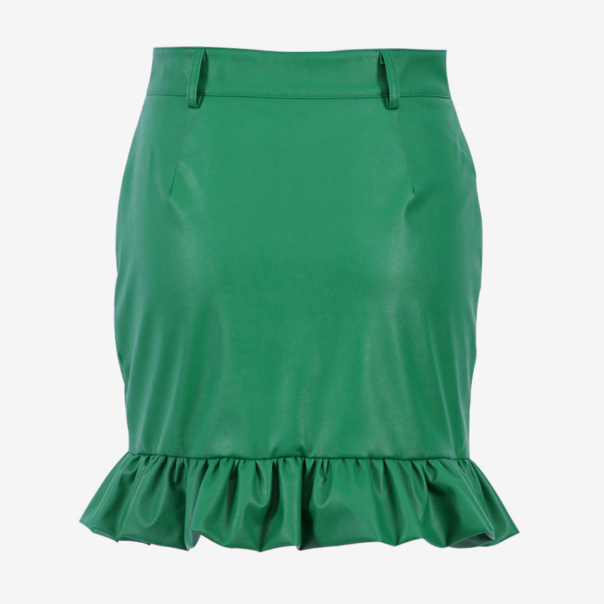Fashion Women's High Waist Half-length Leather Skirt