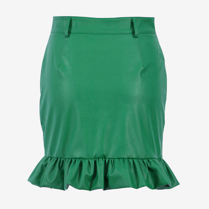 Fashion Women's High Waist Half-length Leather Skirt