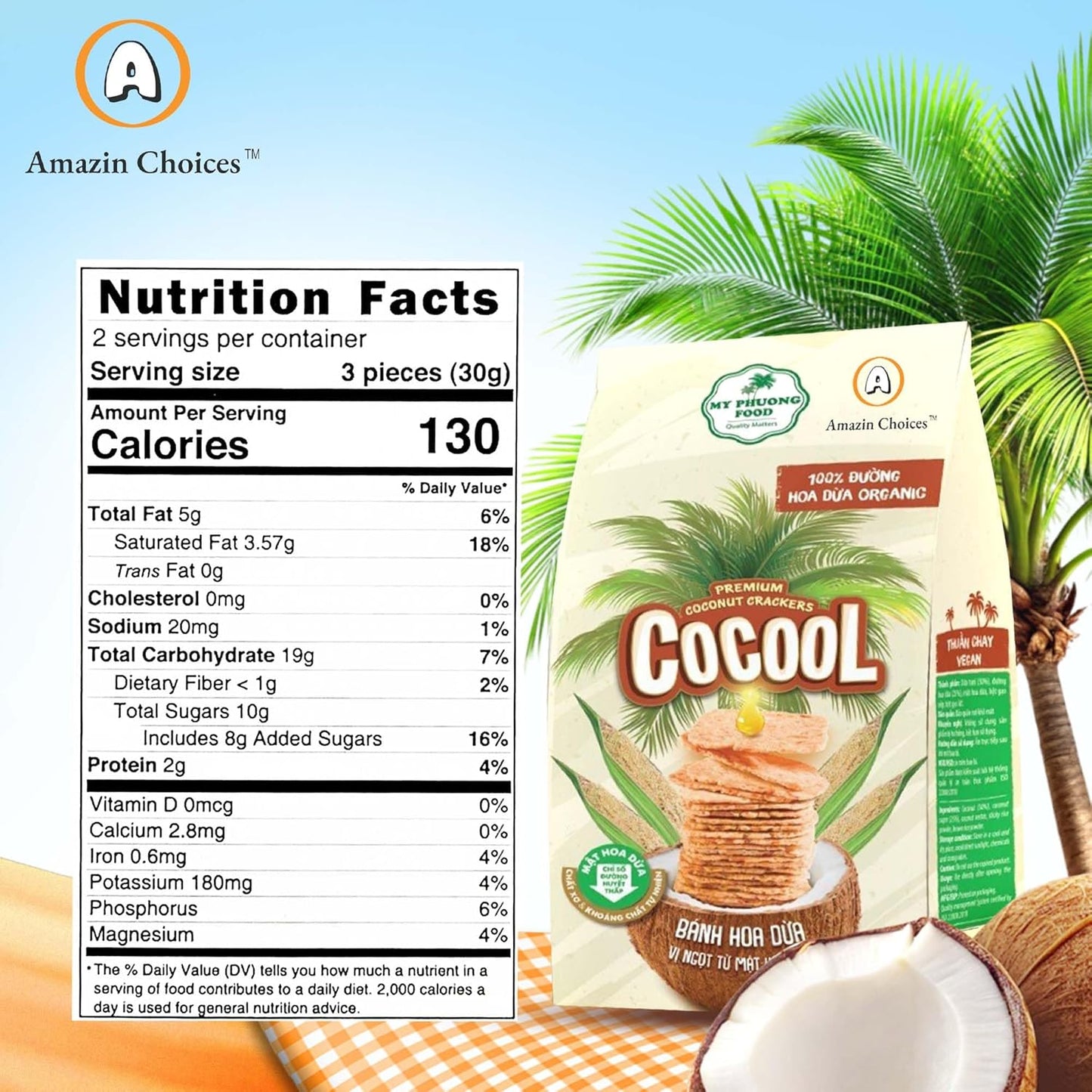 Amazin Choices Premium Coconut Crackers, 2.11 oz. Pack of 4