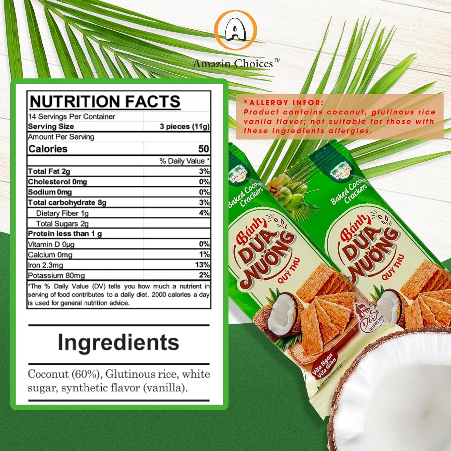 Amazin Choices COCO Crunch Coconut Crackers, 6.7 oz/Pack, Pack of 3