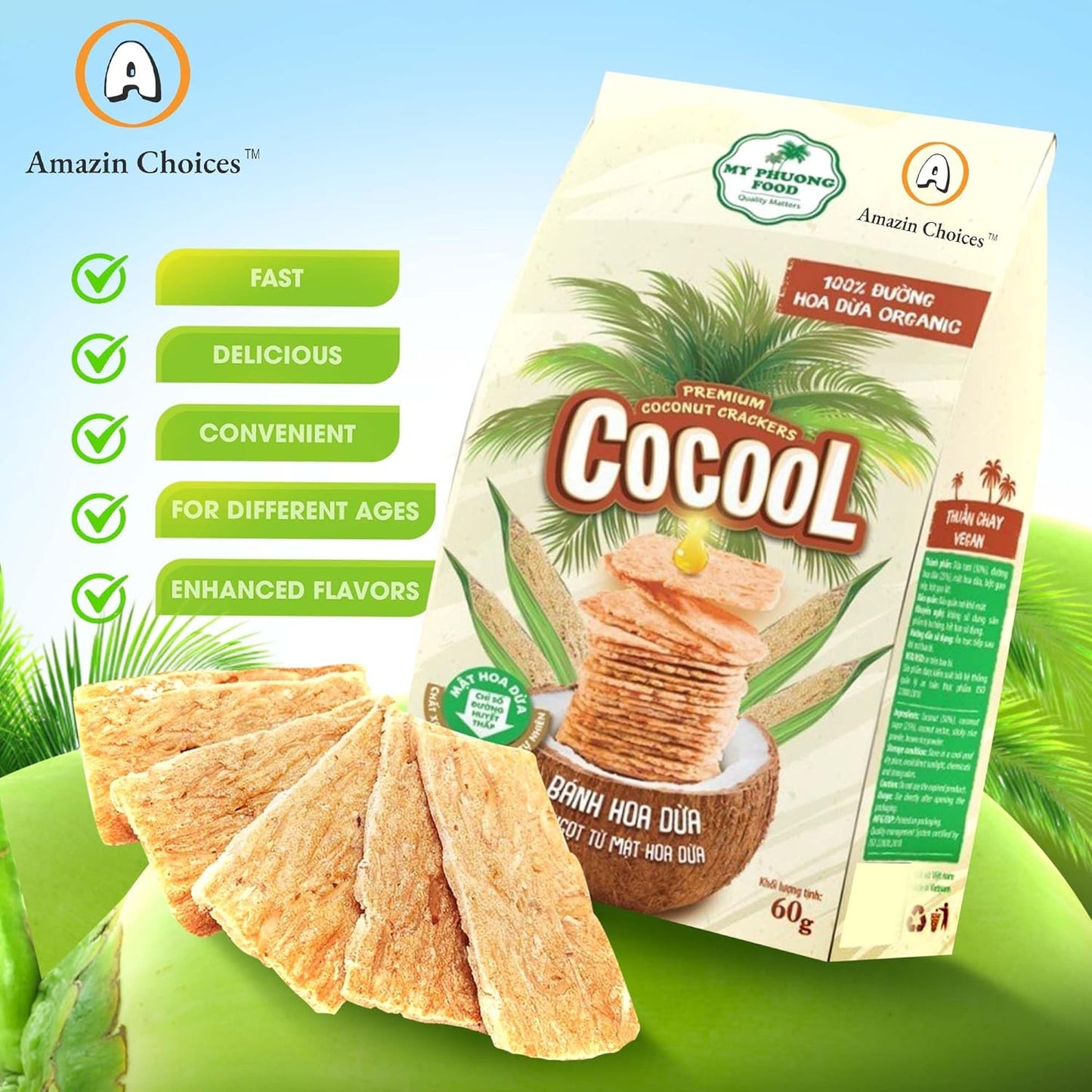 Amazin Choices Premium Coconut Crackers, 2.11 oz. Pack of 4