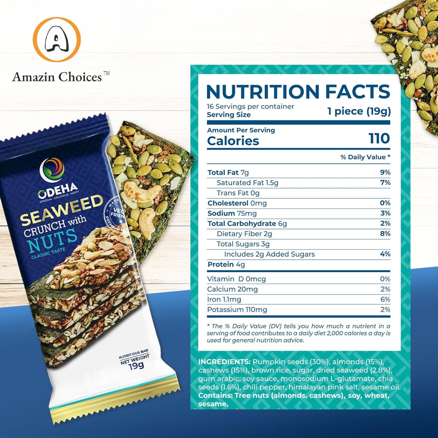 Amazin Choices Seaweed Crunch with Nuts Classic Taste, 10.7 oz, Pack of 3
