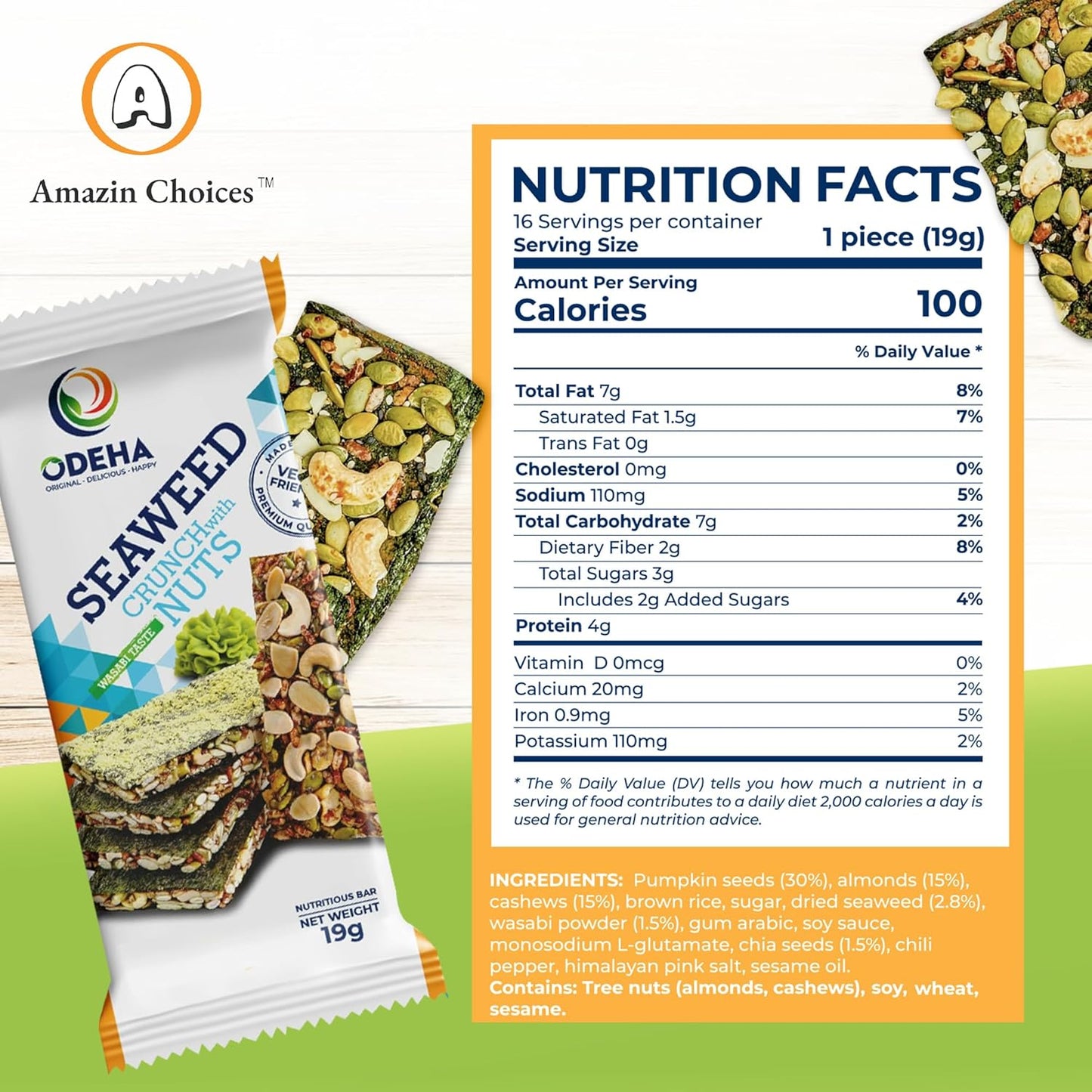 Amazin Choices Seaweed Crunch with Nuts Wasabi Taste, 10.72 oz., 16 ct.