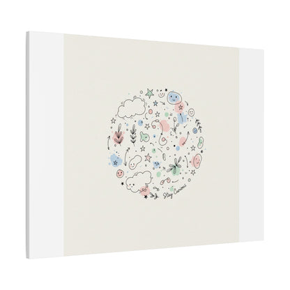 Doodle Circle Line Drawing Matte Canvas, Hand-Drawn Sketch Art