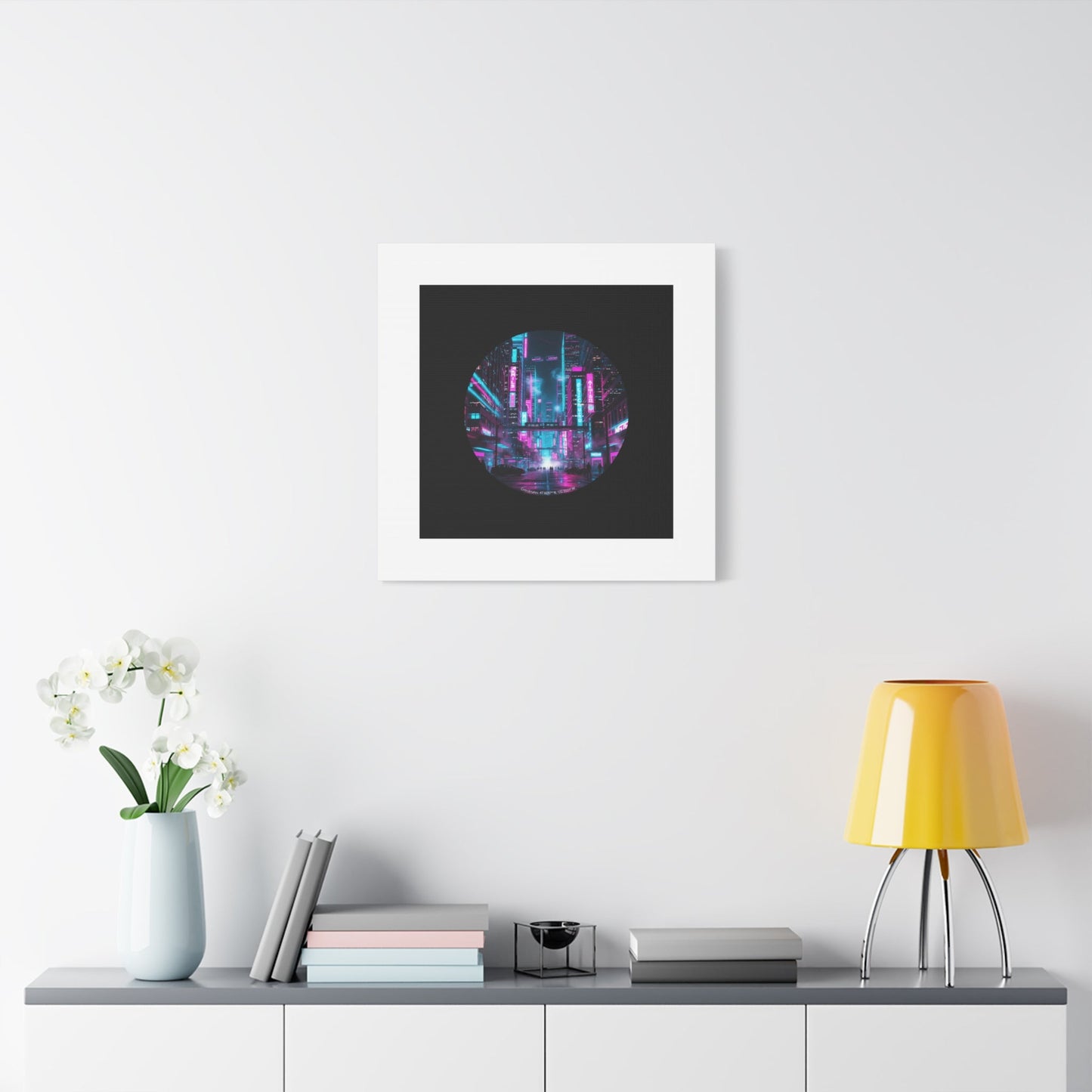 Neon Cyberpunk Cityscape Canvas | synthwave skyline, future city art