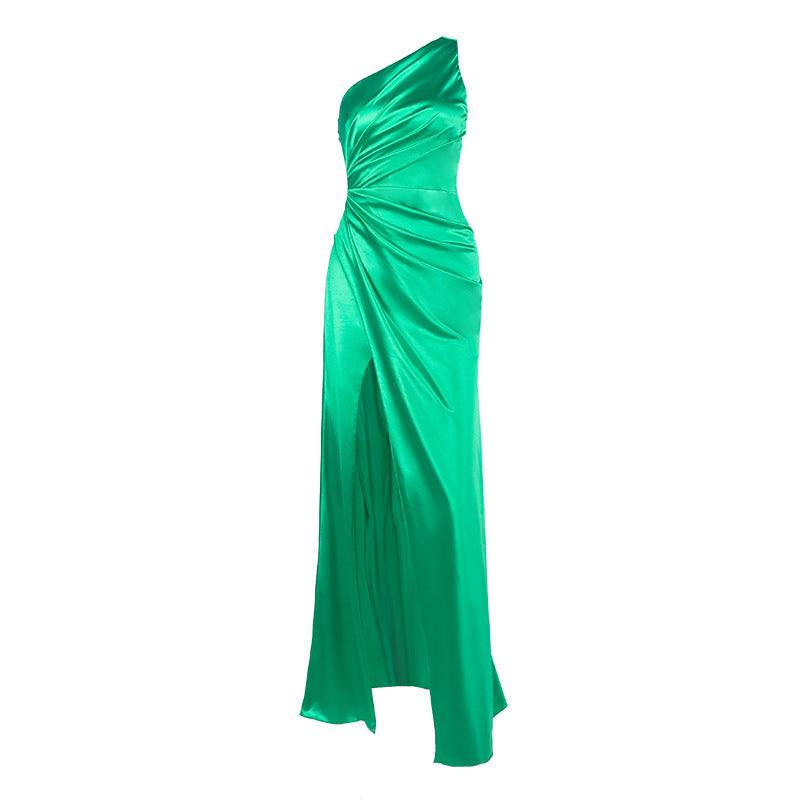 Elegant High Slit Satin Evening Dress - Sleeveless Formal Maxi Gown