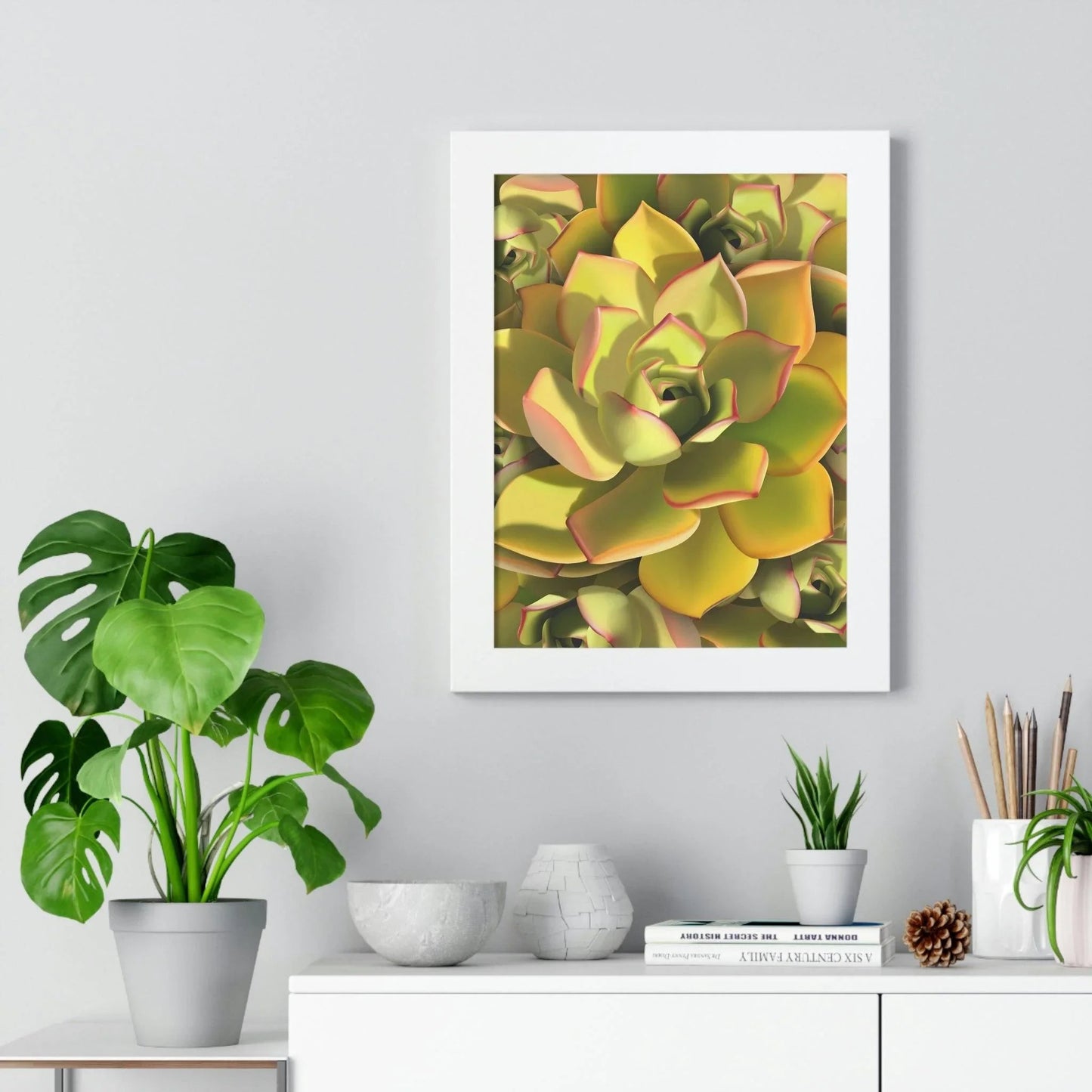 Noble Aeonium Succulent Pattern Framed Print – Botanical Wall Art