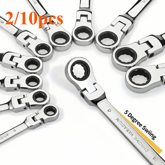 2/10pcs Heavy-duty Industrial 72-tooth Socket Wrenches, Fixed Head and Ratchet Mechanical Tools, 2-in-1 Open and Box Wrenches, Cr-V Structure, Auto Repair, DIY, Professional Tool Kit (compatible with 6&8mm)