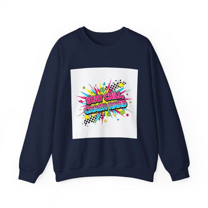 Stay Chill Crash Out Crewneck Sweatshirt | neon graffiti meltdown design