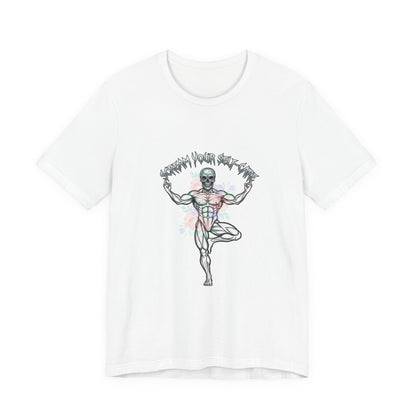 Hard Rock Motivational Skull Yoga Tee | metal font shirt, gothic wellness quote