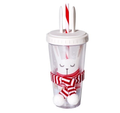 Warm Hand Guard Flat Cover Straw Double Layer Plastic Cup