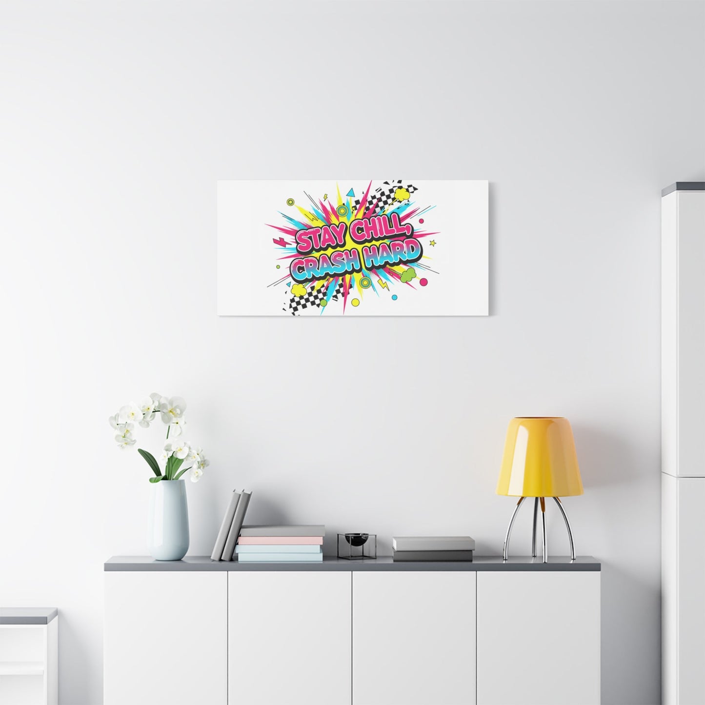Stay Chill Crash Hard Canvas, neon graffiti crash out art | meltdown sticker style