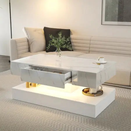 Modern LED Coffee Table - High-Gloss Living Room Table with Remote Storage