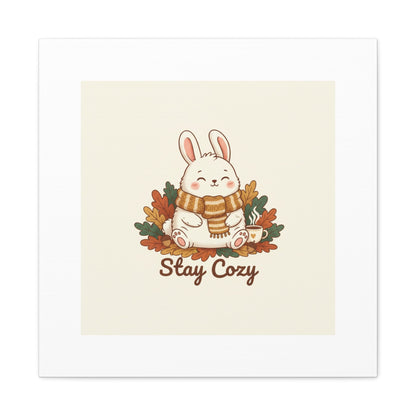 Cozy Bunny Illustration Canvas | Cute Critter Winter Forest Art